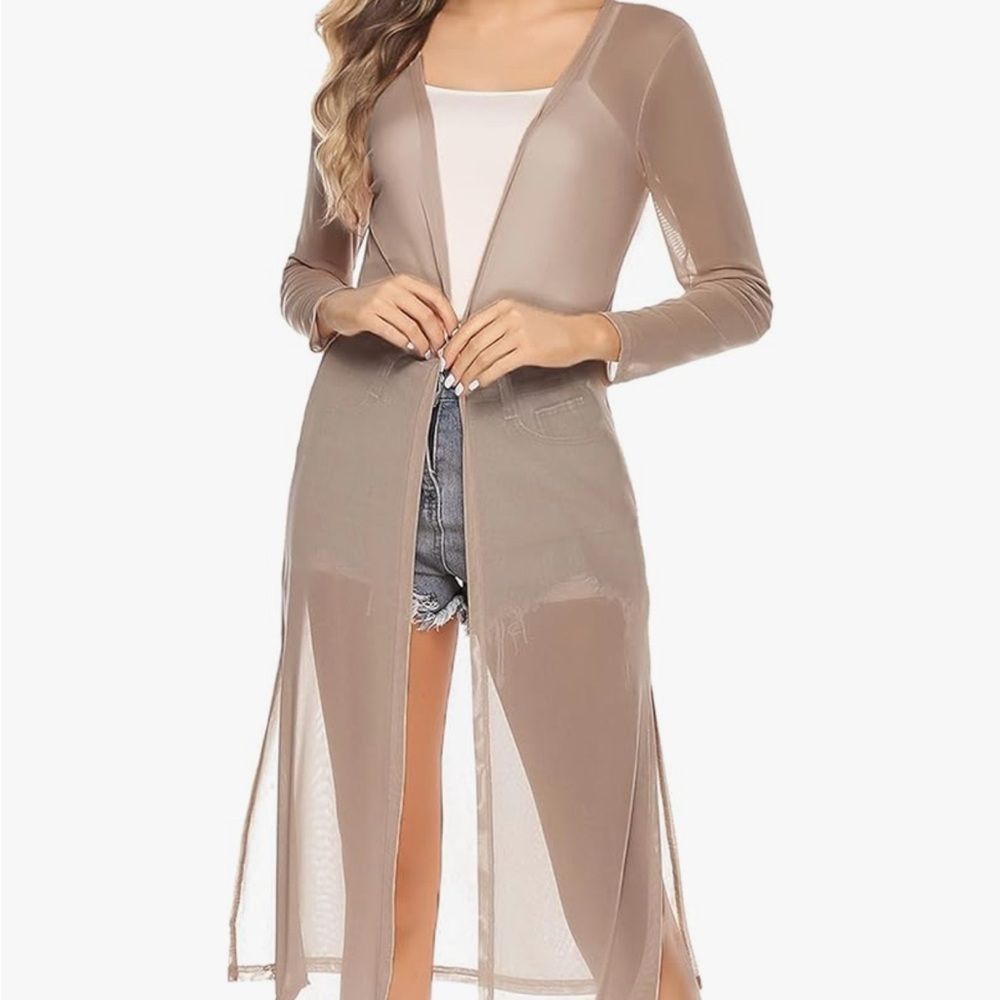 Sheer Tan Long Cardigan